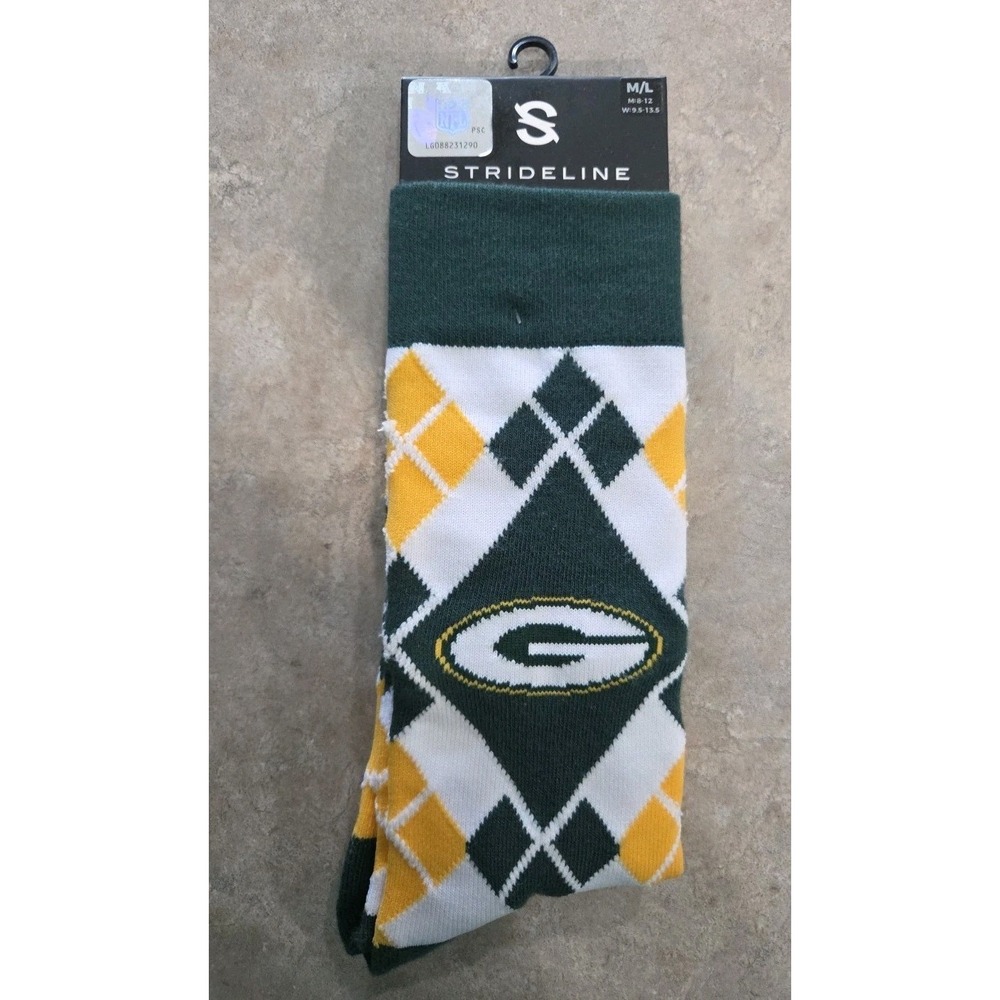 NFL Green Bay Packers Strideline Knit Crew Socks Size M/L 8-12 Argyle Pattern